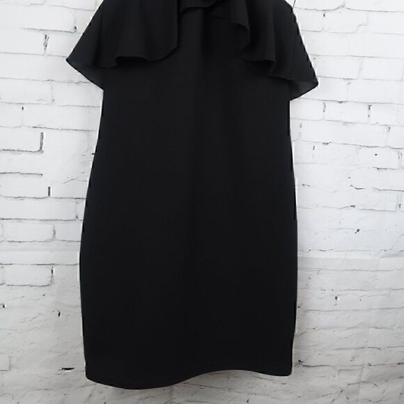ZARA BLACK RUFFLE NECK SLEEVELESS BODYCON MIDI DRESS SIZE SMALL NWT - Picture 7 of 11